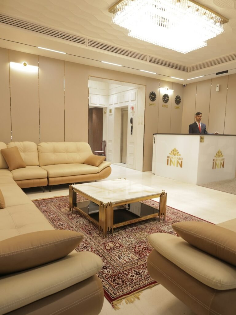 Modern hotel lobby and front desk