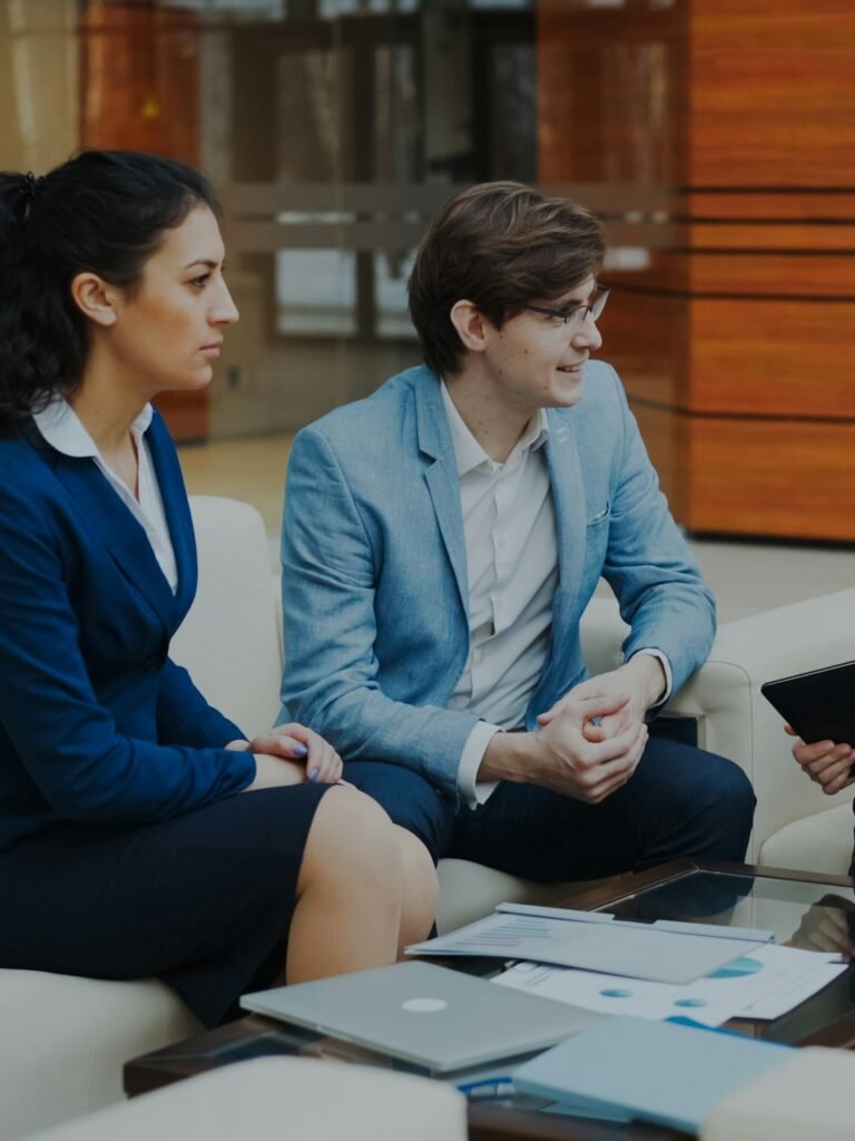 Professionals in a career development meeting