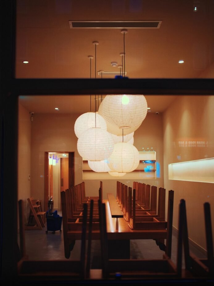 Restaurant with chairs raised after service