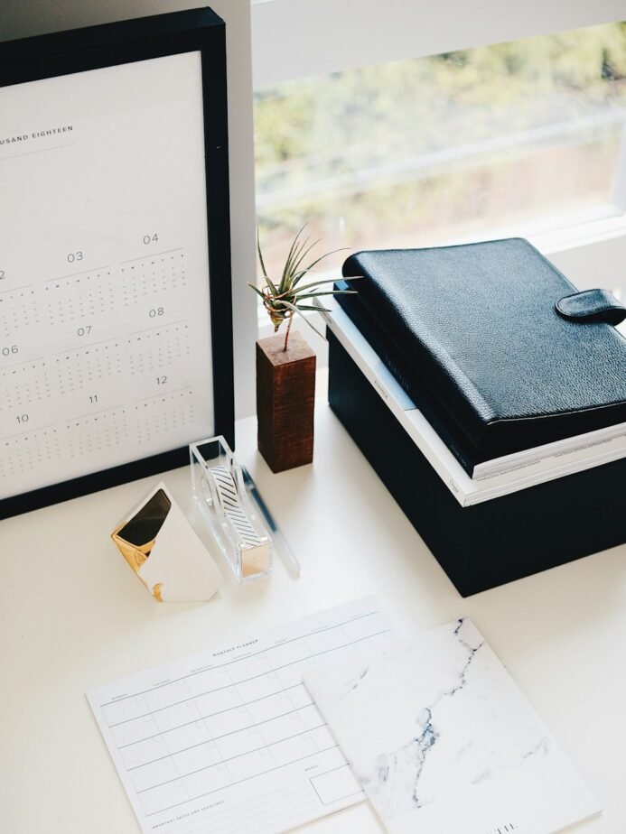 Notebook and work desk prepared for a career application